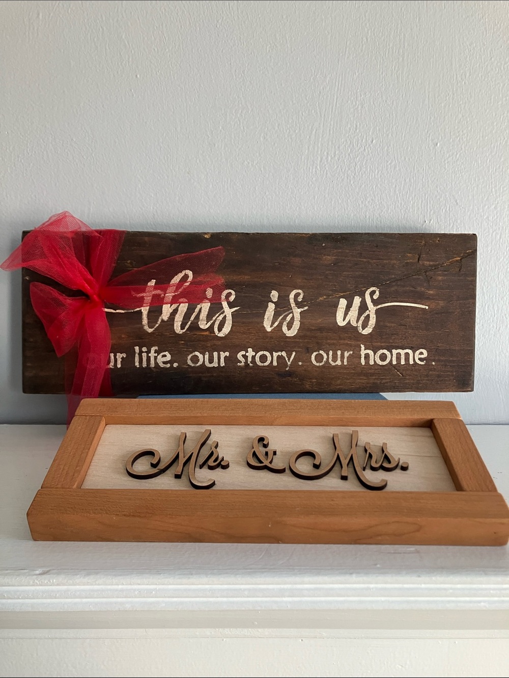 Bundle of Two Wooden Accent Signs - Mr & Mrs and this is us